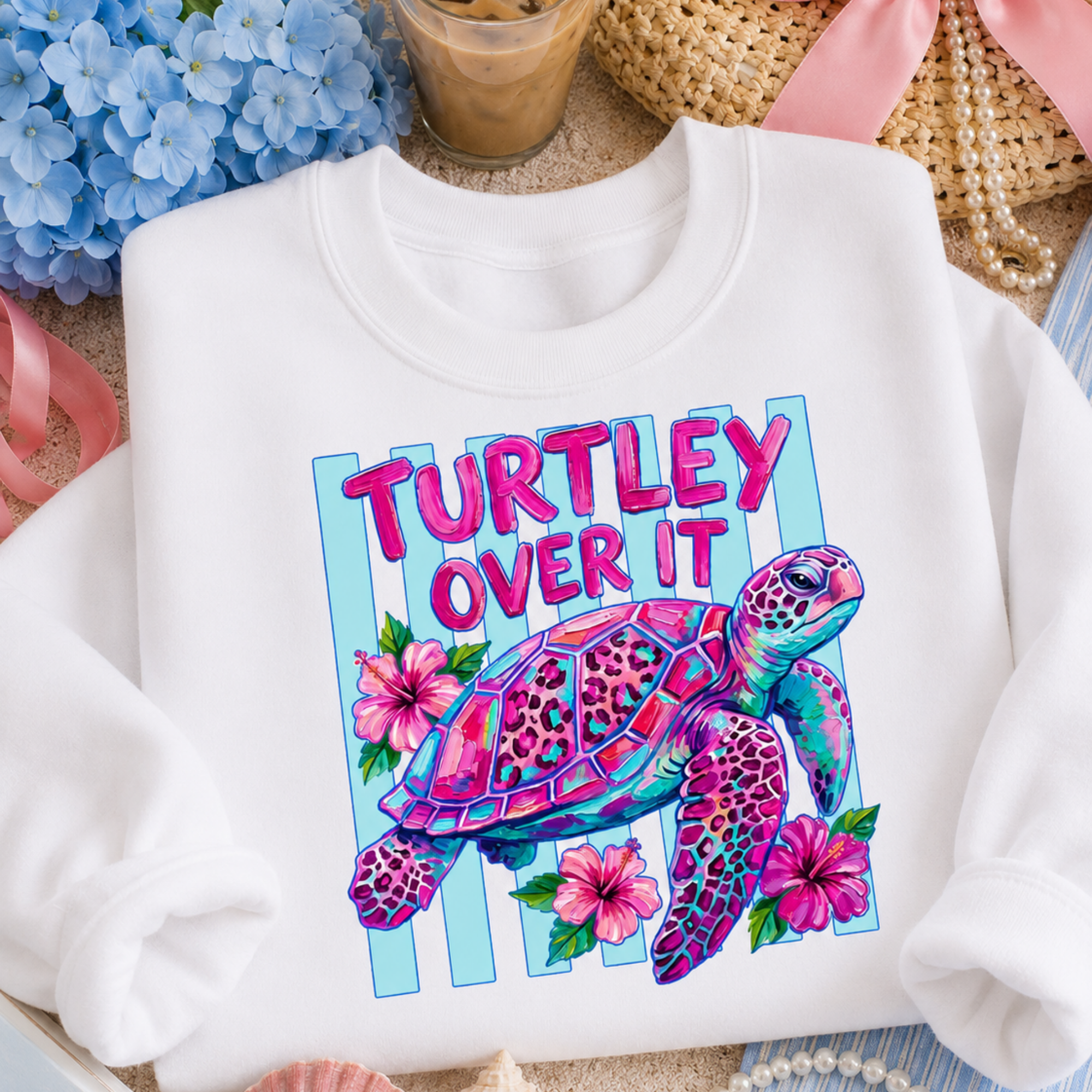 Turtley Over It Coastal Crewneck